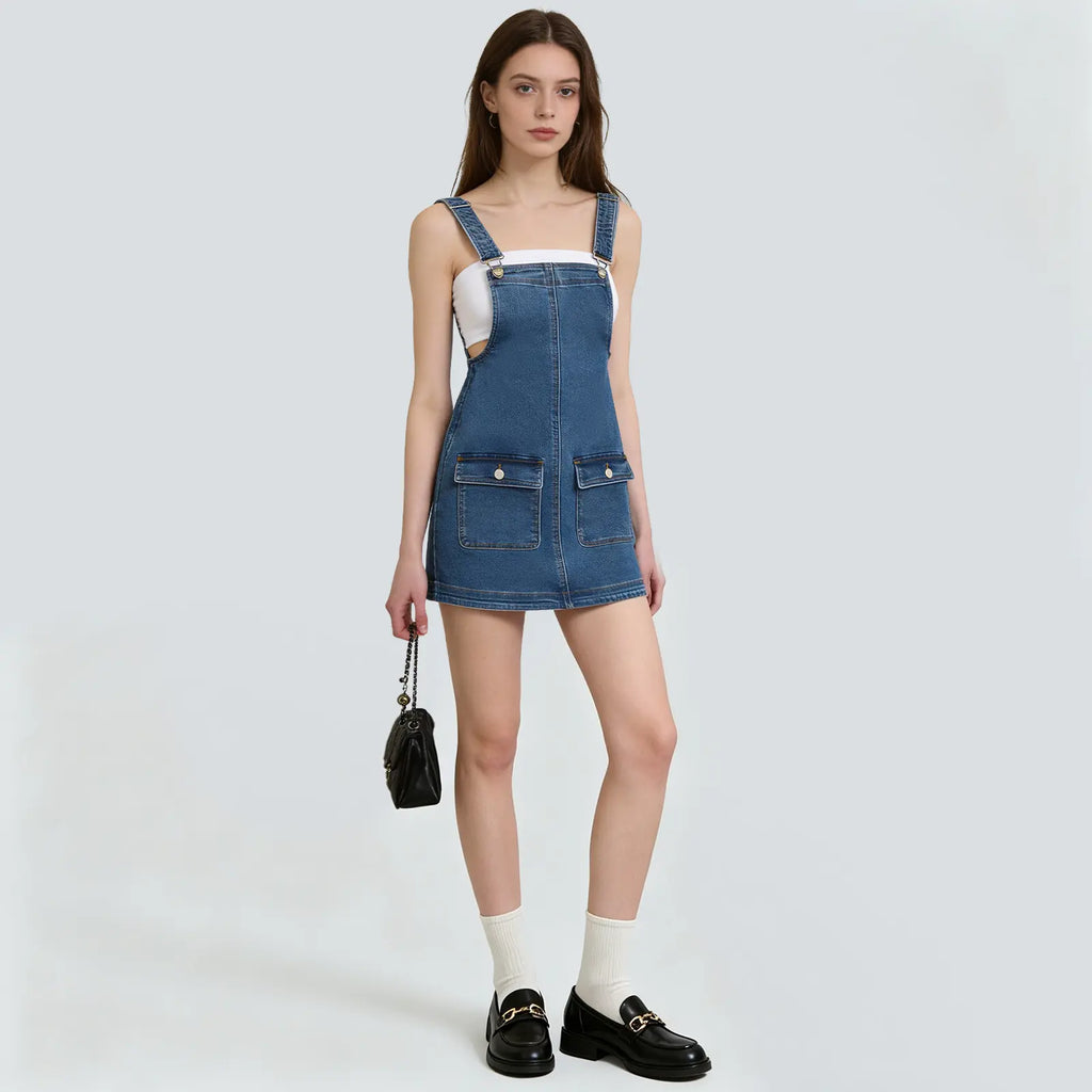 Fireswan Women'S Minimalist Greenish Denim Sleeveless Mini Overalls Dress - Adjustable Straps, Pockets, Casual Comfy Jumpsuit, Lady'S Women'S Clothes #Tiktokshopspringglowup