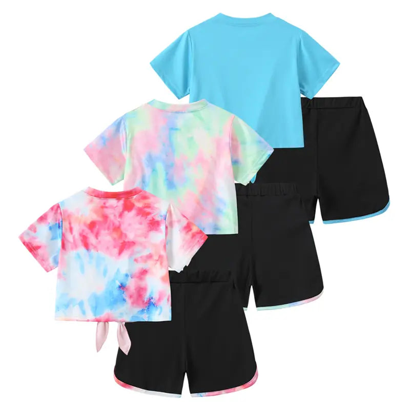 6-Pack #Summervibes Girls Summer Love Heart Print Vacation T-Shirt & Dolphin Shorts Tracksuit Set for Sports, Casual, Dance