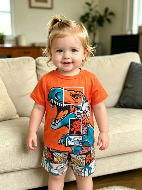 Adventurous Boys Spider Animal Print Short Sleeve Shorts Set - Perfect for Outdoor Fun and Daily Wear, Ideal Gift for Ages 3 Months to 3 Years