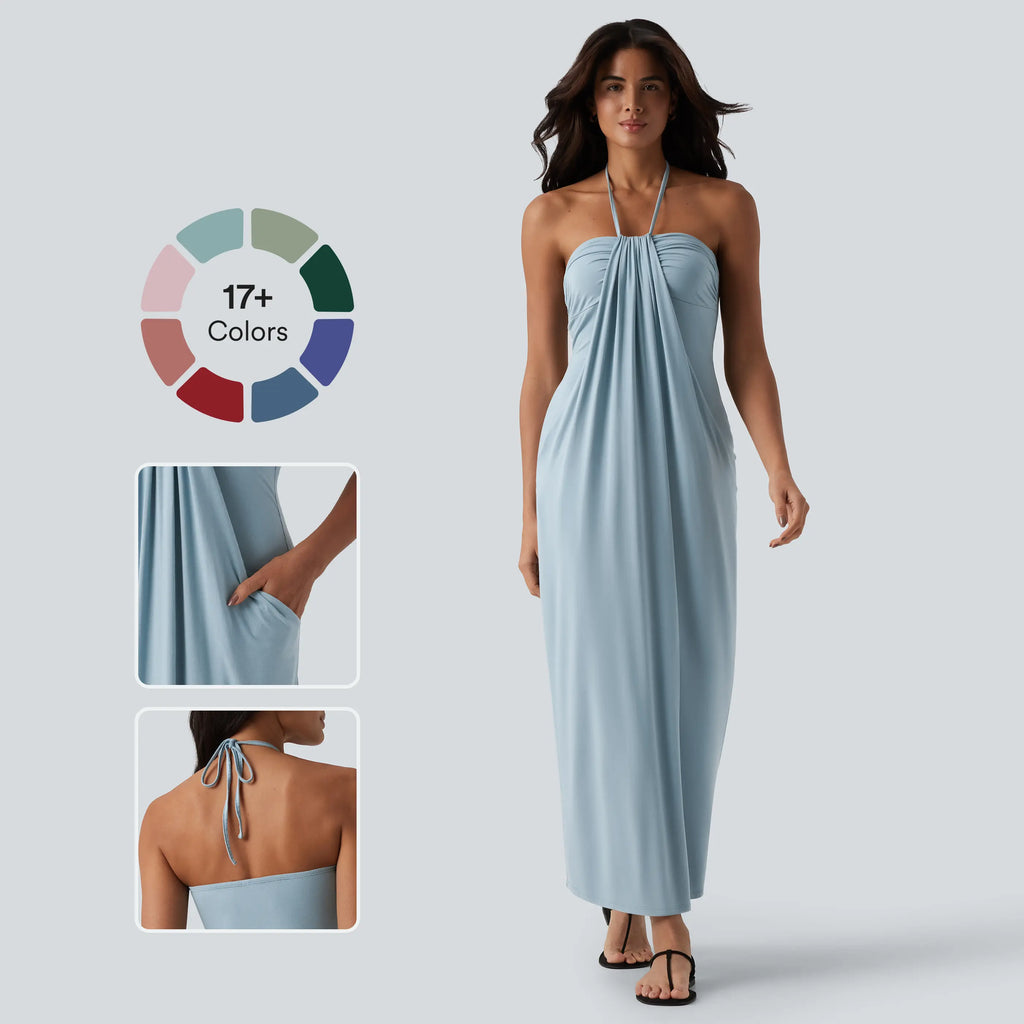 Elevate Your Style with the Halara Halter Tie Back Maxi Dress Featuring Pockets