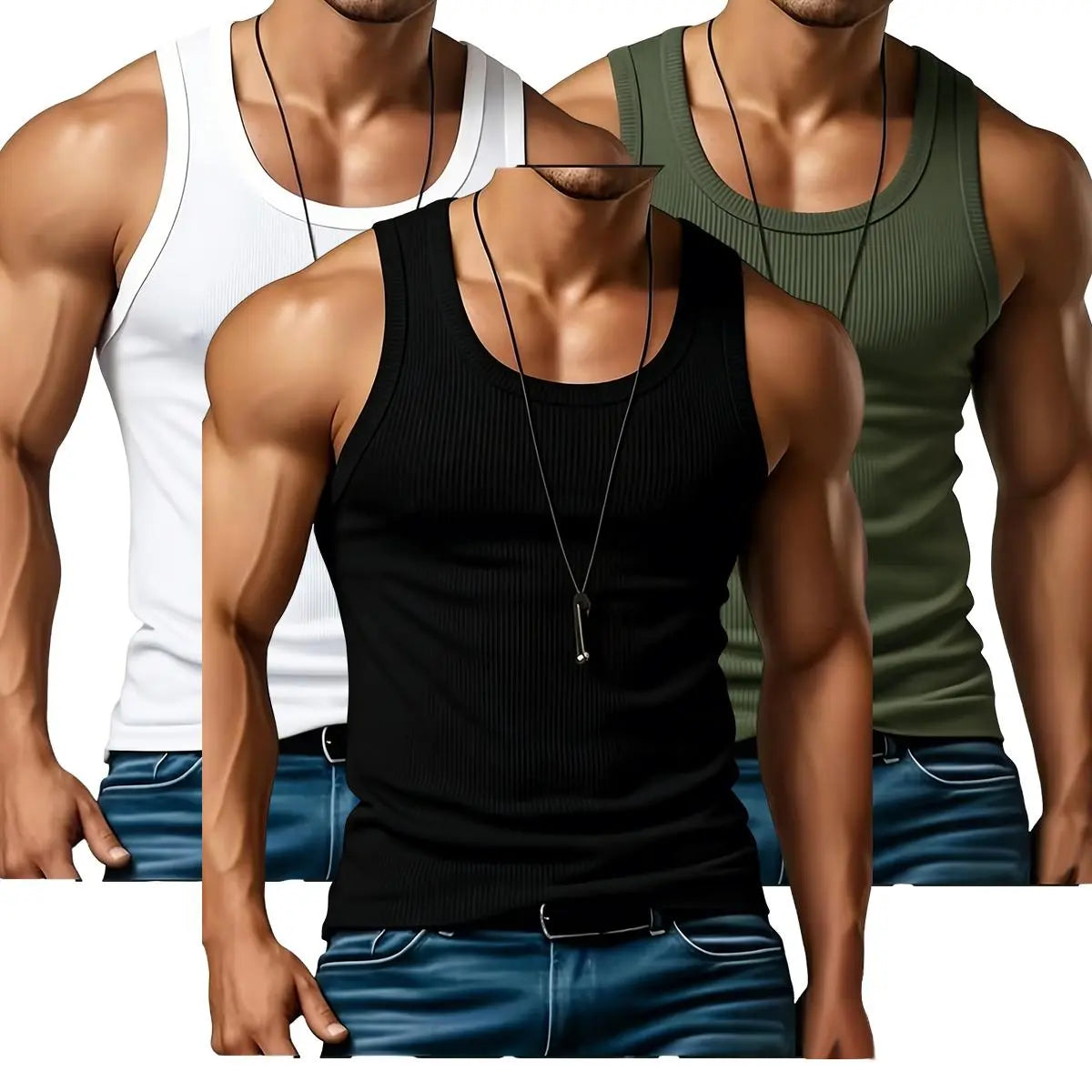 Elevate Your Summer Wardrobe with 3PCS Men's Lightweight Ribbed Knit Tank Tops - Perfect for Gym, Casual Wear, and Outdoor Fitness!