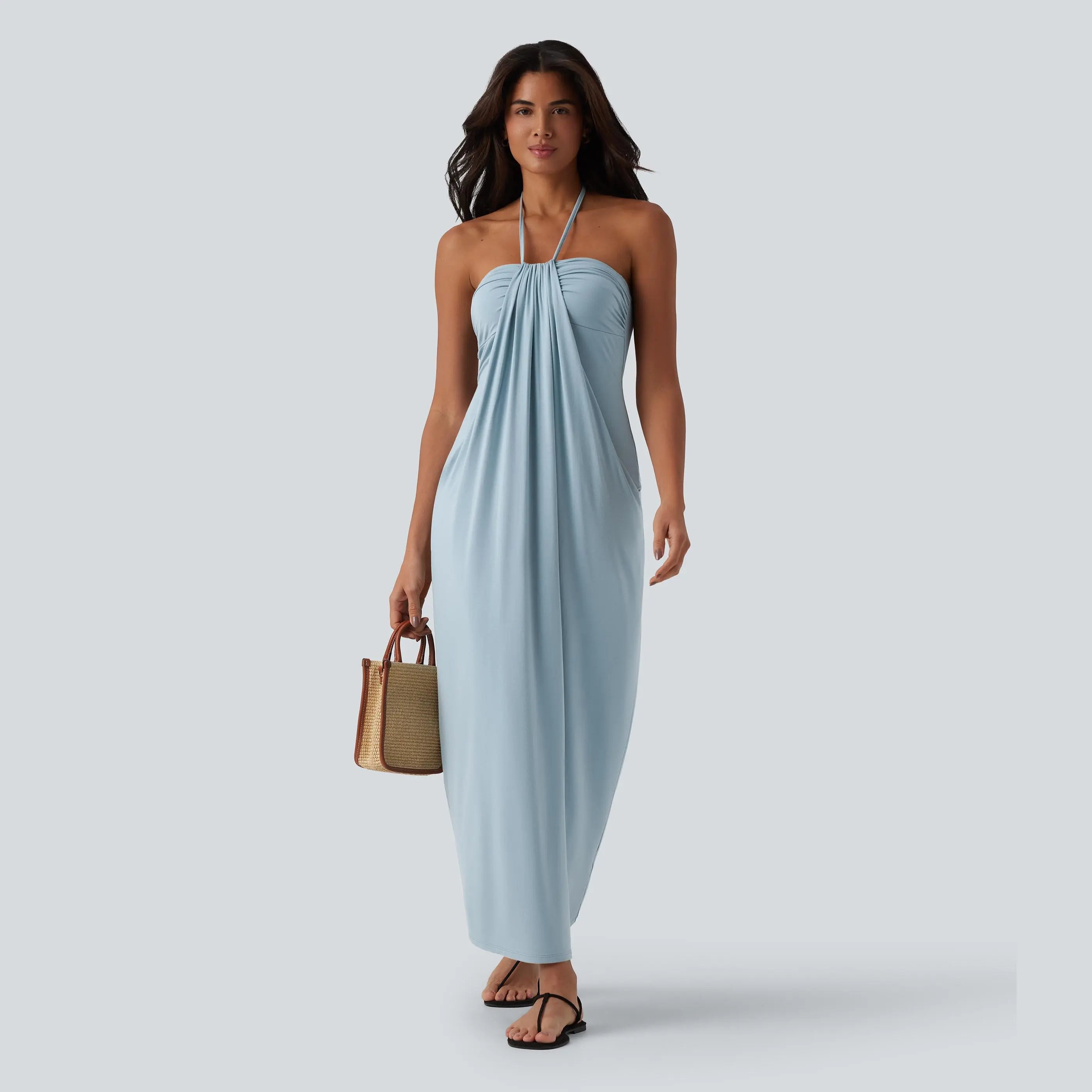 Elevate Your Style with the Halara Halter Tie Back Maxi Dress Featuring Pockets