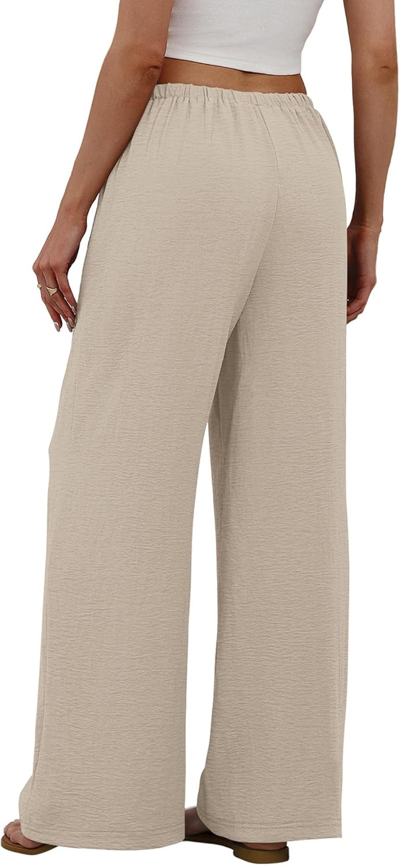 Women's Wide Leg Palazzo Pants with Drawstring Elastic Waist and Pockets - Ideal for Summer Beach Vacations