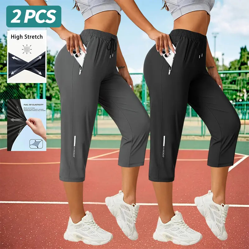 Elevate Your Summer Wardrobe with Our 3-Pack Women’s Capri Pants – Comfortable Drawstring Waist and Functional Zipper Pockets for Everyday Adventures