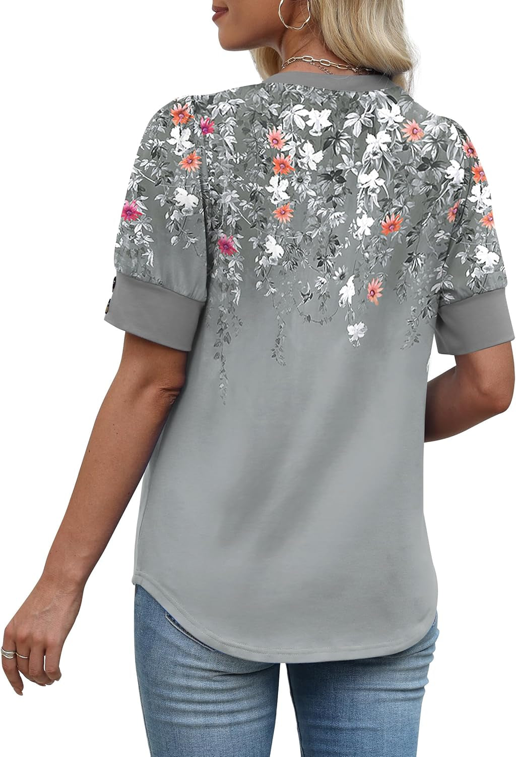 Women's Short Sleeve V-Neck Blouses - Plus Size Dressy Casual Spring and Summer Tops
