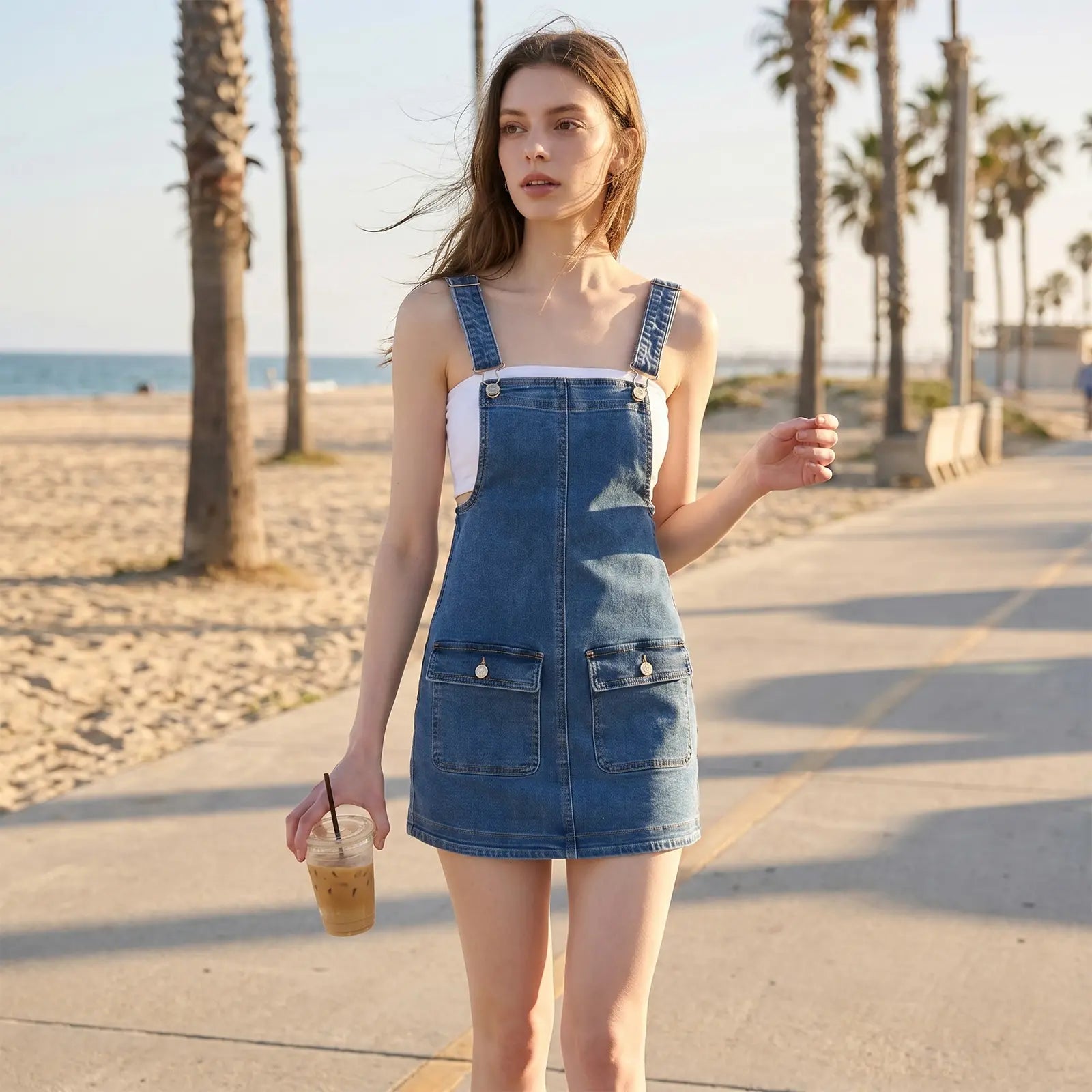 Fireswan Women'S Minimalist Greenish Denim Sleeveless Mini Overalls Dress - Adjustable Straps, Pockets, Casual Comfy Jumpsuit, Lady'S Women'S Clothes #Tiktokshopspringglowup