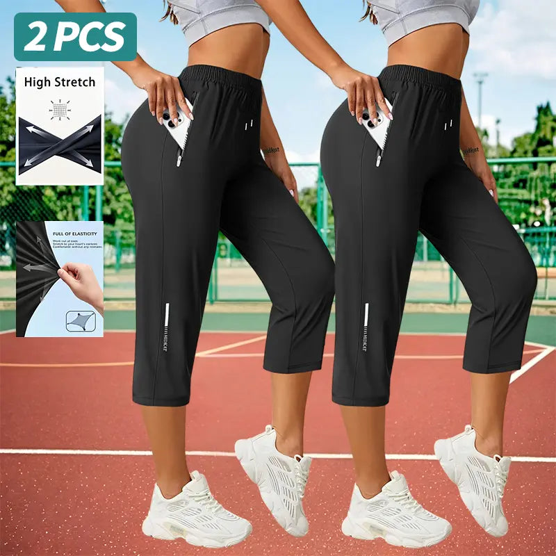 Elevate Your Summer Wardrobe with Our 3-Pack Women’s Capri Pants – Comfortable Drawstring Waist and Functional Zipper Pockets for Everyday Adventures