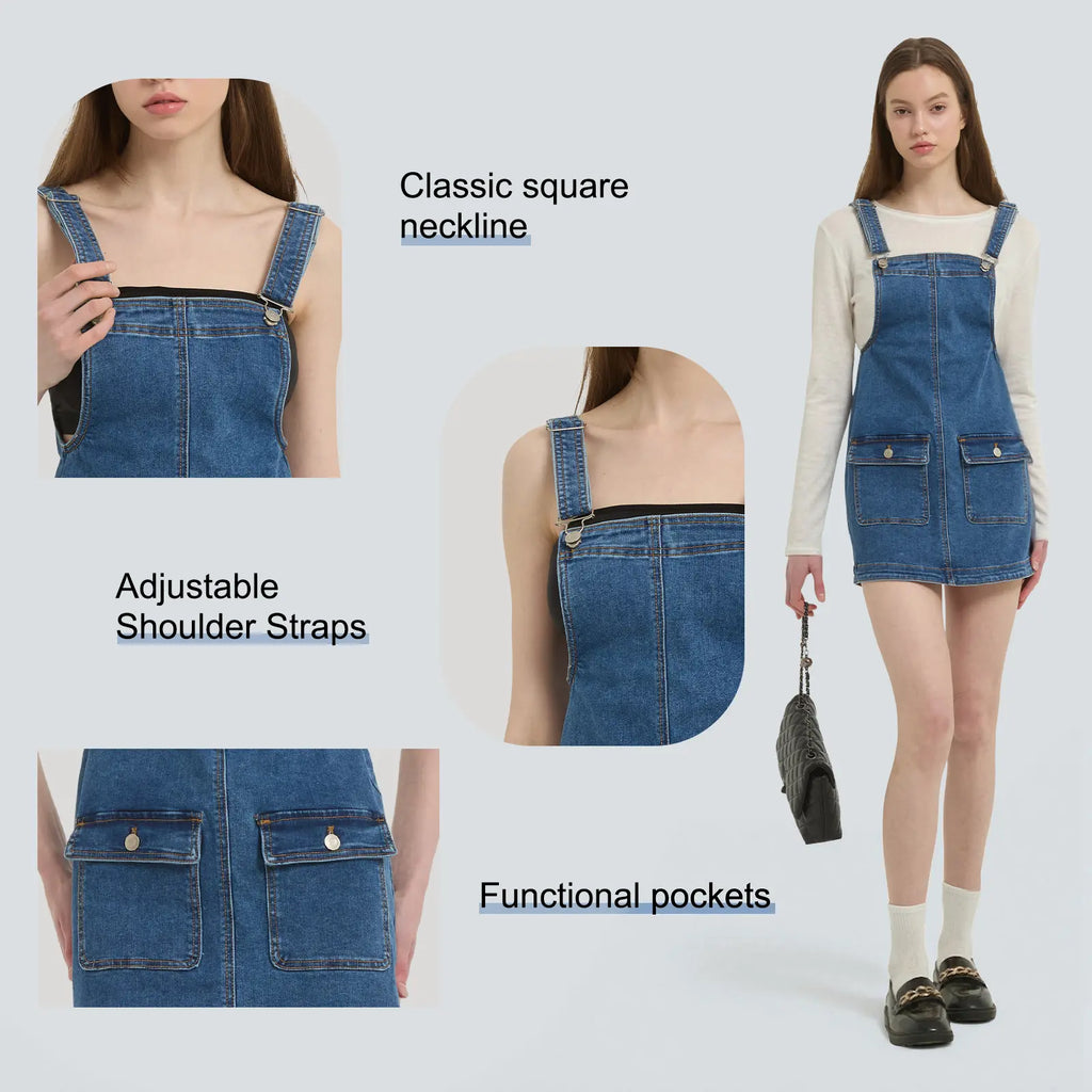 Fireswan Women'S Minimalist Greenish Denim Sleeveless Mini Overalls Dress - Adjustable Straps, Pockets, Casual Comfy Jumpsuit, Lady'S Women'S Clothes #Tiktokshopspringglowup