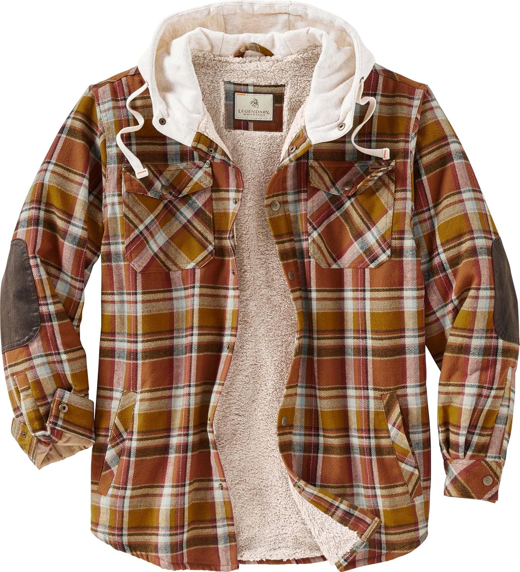 Stay Warm and Stylish: Men's Insulated Hooded Shirt Jacket with Cozy Plaid Flannel and Soft Berber Lining