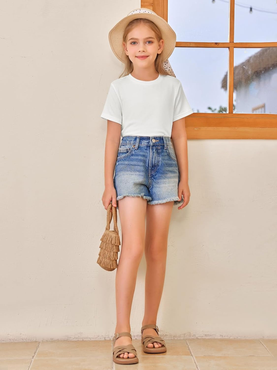 Girls' Short Sleeve Crewneck T-Shirts for Summer, Ages 5-14