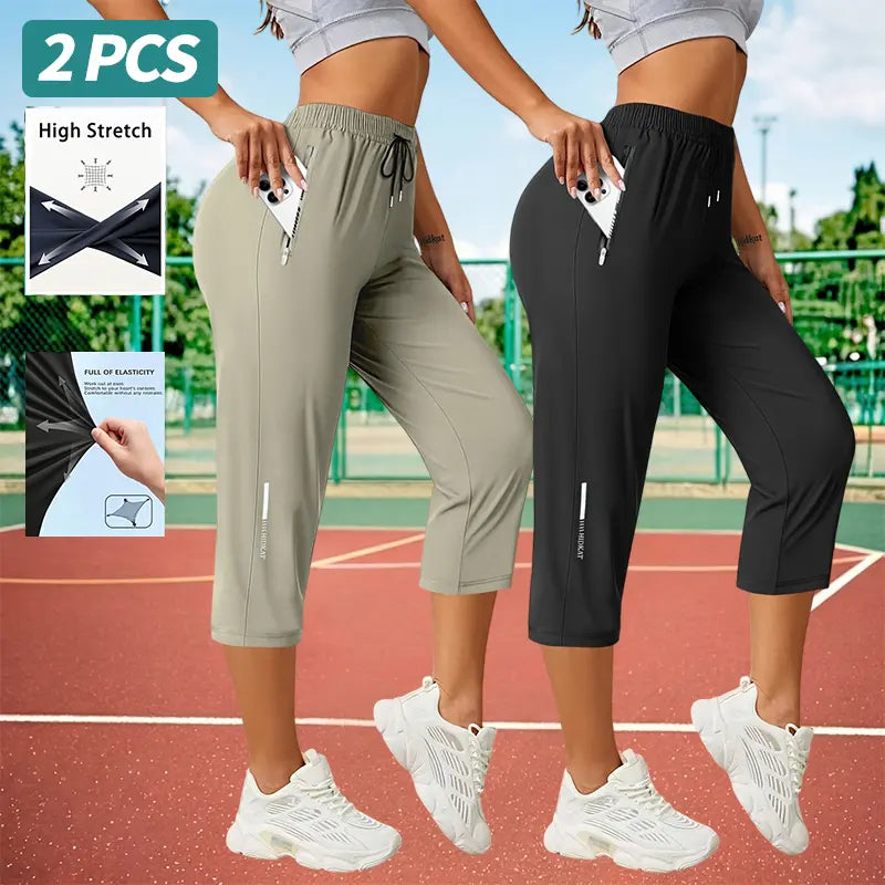 Elevate Your Summer Wardrobe with Our 3-Pack Women’s Capri Pants – Comfortable Drawstring Waist and Functional Zipper Pockets for Everyday Adventures