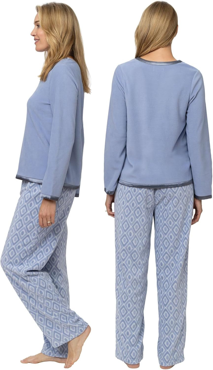 Cozy Up in Style with Our Women's Periwinkle Geo Print Snuggle Fleece Pajamas
