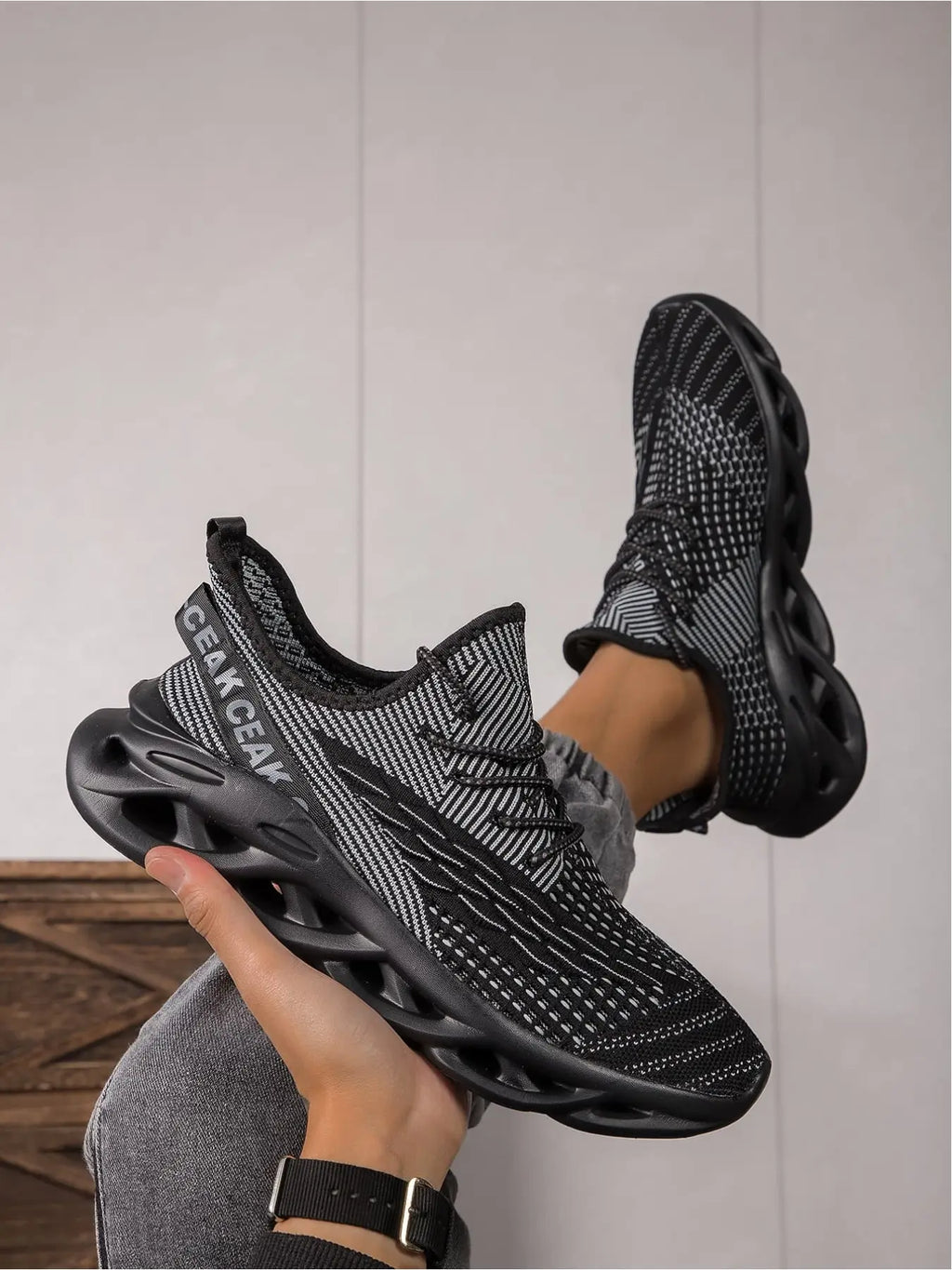 Men'S Breathable Flyknit Sock Shoes: Elastic Sock Cuff Wrap, Fatigue-Free Walking Shoes, Athletic Walking Shoes, Flexible Shoe