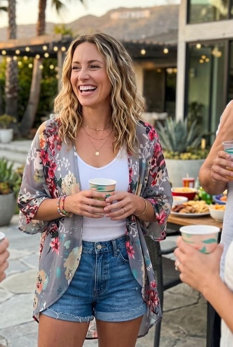 Chic Women's Floral Print Puff Sleeve Kimono Cardigan - Your Go-To Casual Cover-Up for Summer 2026