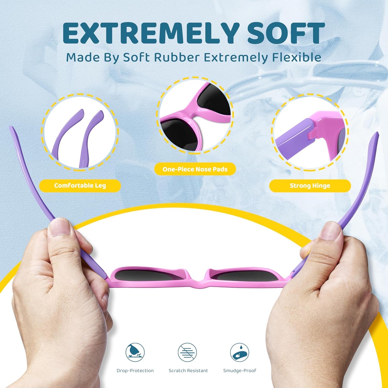RIVBOS RBK004 Kids Polarized Sunglasses - Stylish Pink UV Protection with Flexible Frame and Adjustable Strap for All-Day Comfort