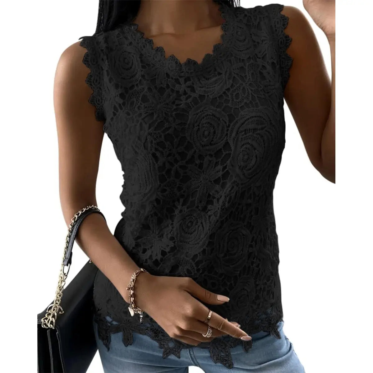 Elevate Your Summer Wardrobe with the Tankaneo Women's Floral Lace Tank Top - Sleeveless, Slim Fit & Backless Design