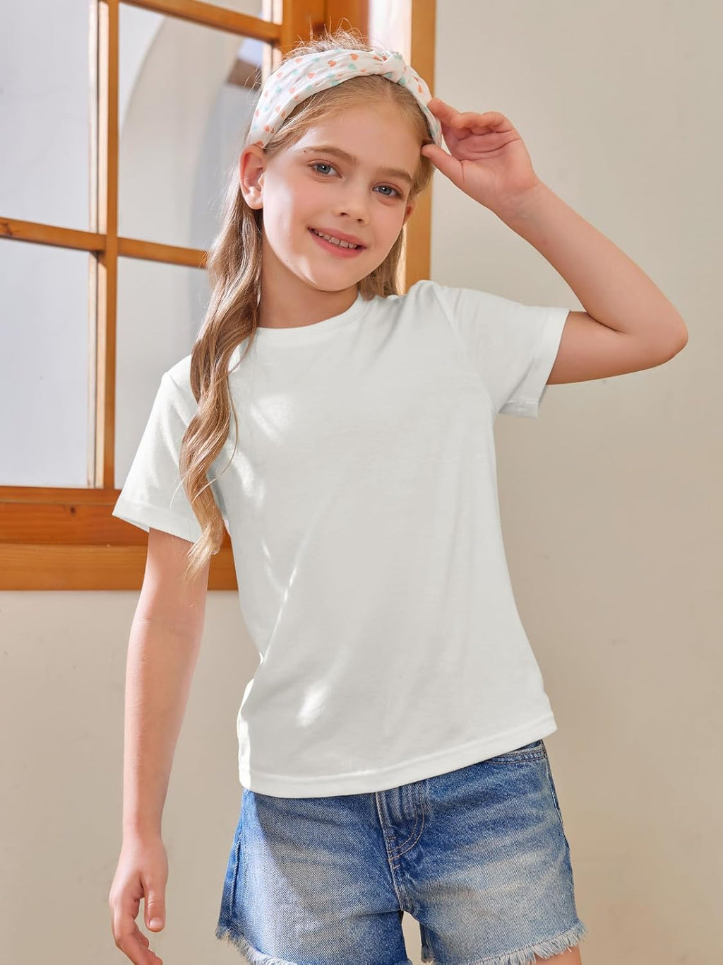 Girls' Short Sleeve Crewneck T-Shirts for Summer, Ages 5-14