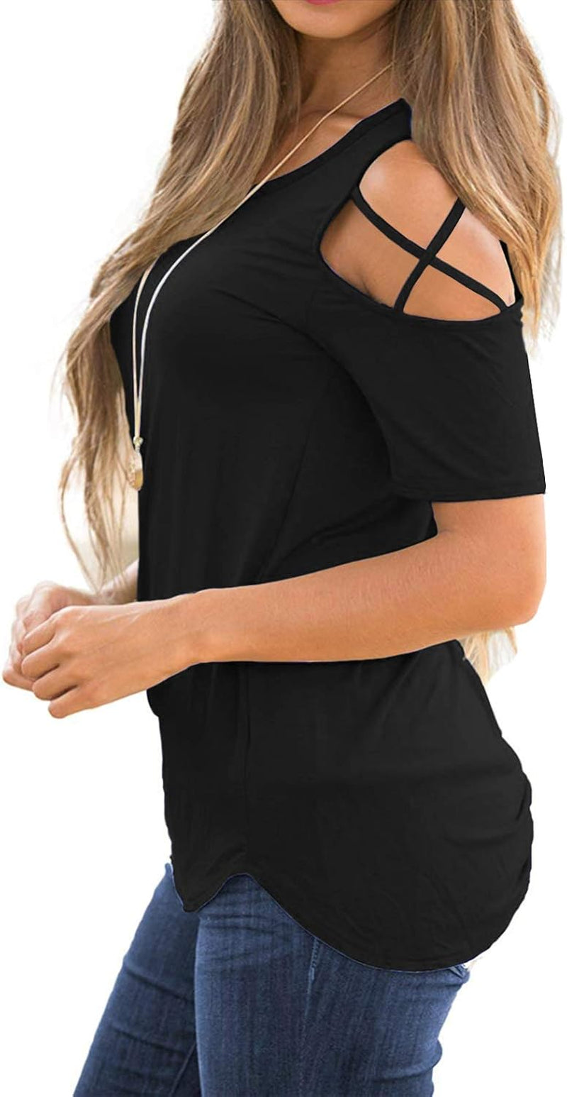 Women's Short Sleeve Cold Shoulder Tops - Spring/Summer Loose Fit Tunic 2026