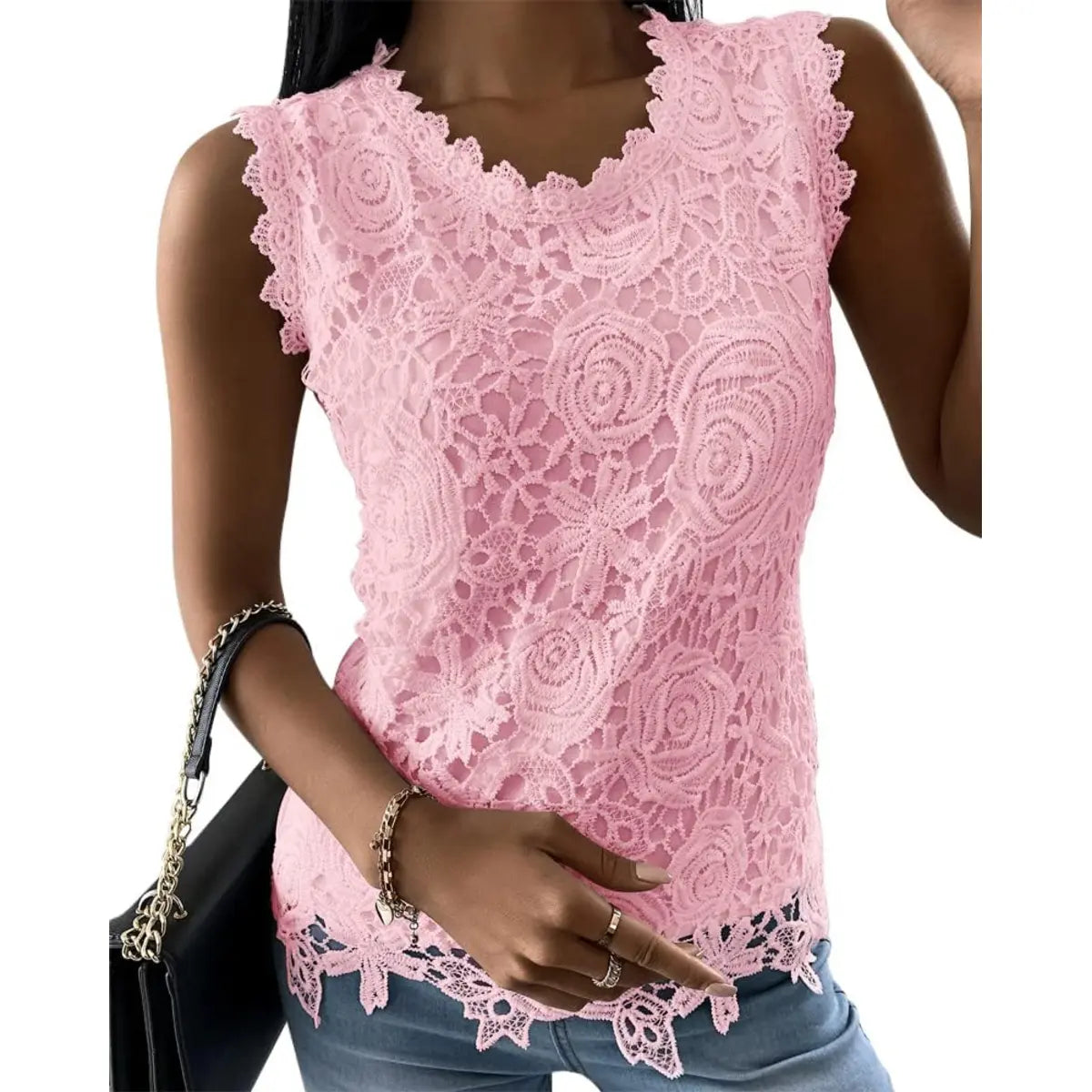 Elevate Your Summer Wardrobe with the Tankaneo Women's Floral Lace Tank Top - Sleeveless, Slim Fit & Backless Design