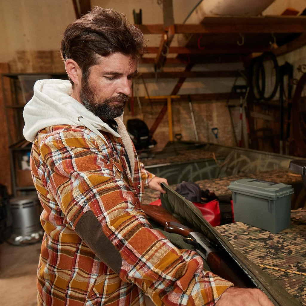 Stay Warm and Stylish: Men's Insulated Hooded Shirt Jacket with Cozy Plaid Flannel and Soft Berber Lining