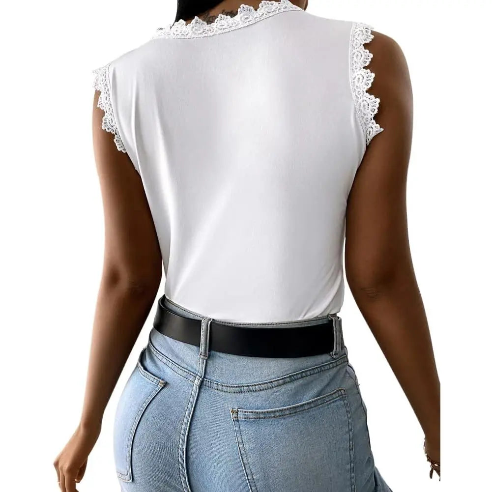Elevate Your Summer Wardrobe with the Tankaneo Women's Floral Lace Tank Top - Sleeveless, Slim Fit & Backless Design