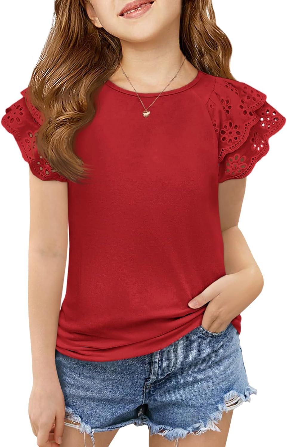 Girls' Short Sleeve Crewneck T-Shirts for Summer, Ages 5-14