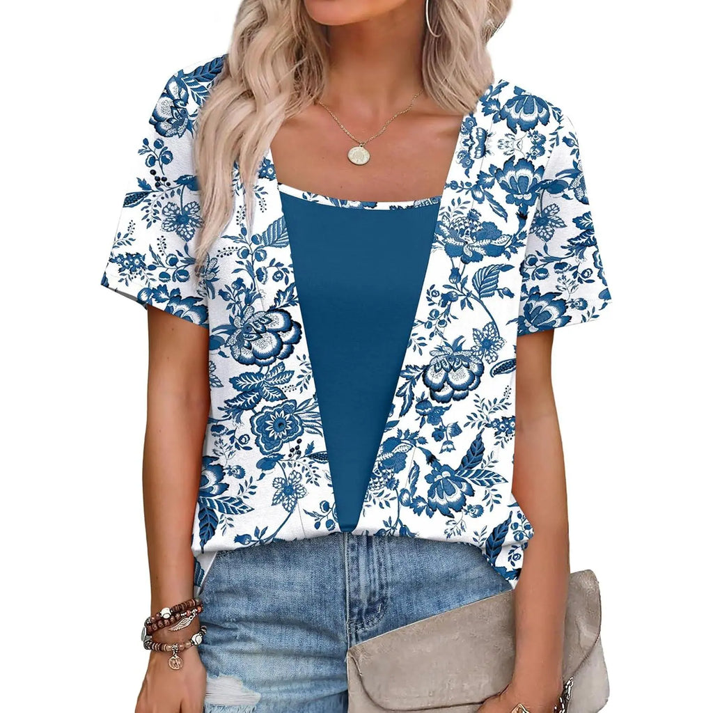 WIHOLL Fashion Womens Summer Tops Trendy 2 in 1 Blouses Short Sleeve Shirts Casual T Shirts Beach Vacation Clothes