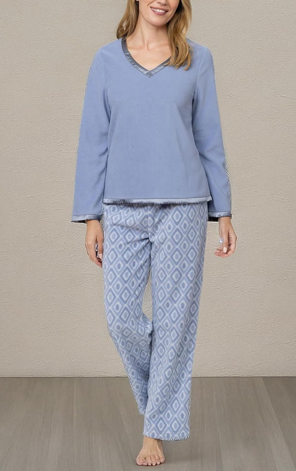 Cozy Up in Style with Our Women's Periwinkle Geo Print Snuggle Fleece Pajamas