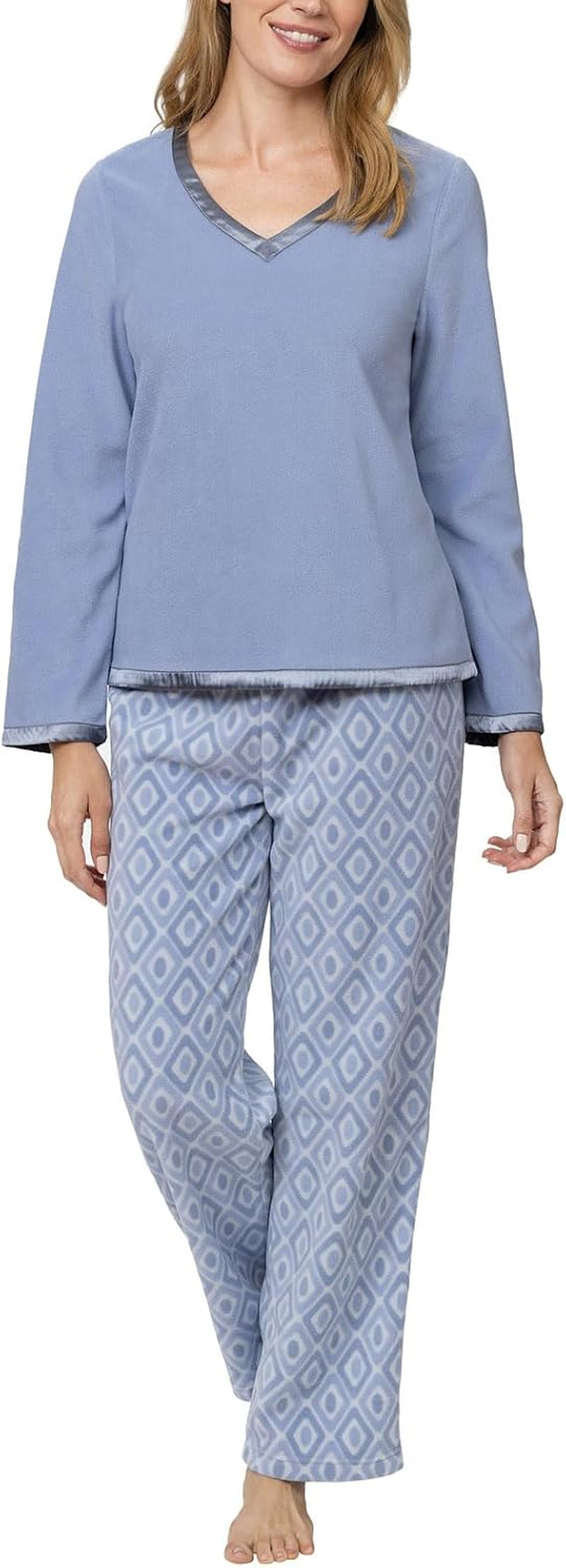 Cozy Up in Style with Our Women's Periwinkle Geo Print Snuggle Fleece Pajamas