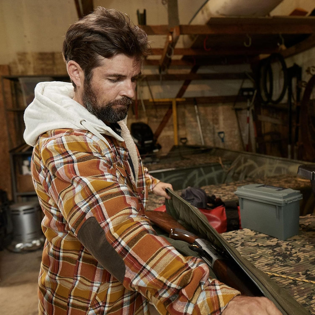 Stay Warm and Stylish: Men's Insulated Hooded Shirt Jacket with Cozy Plaid Flannel and Soft Berber Lining