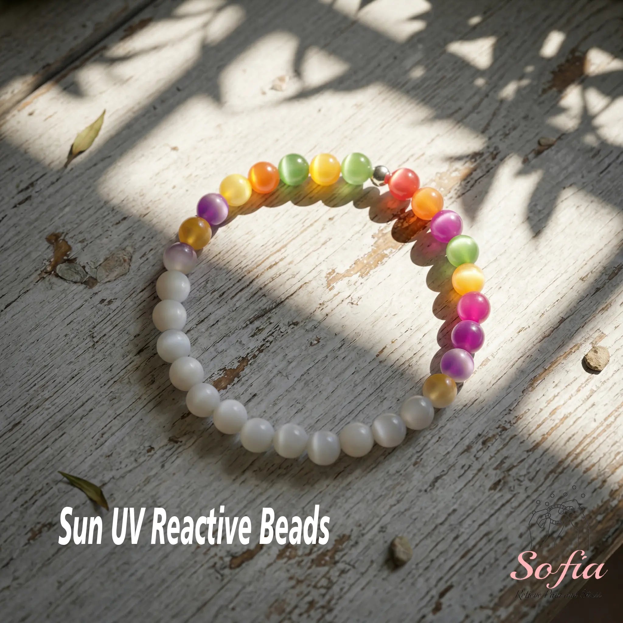Sofia Dopamine Necklace - Rainbow Beaded Choker - UV Reactive Necklace Waterproof - Summer Jewelry Stainless Steel, Stackable