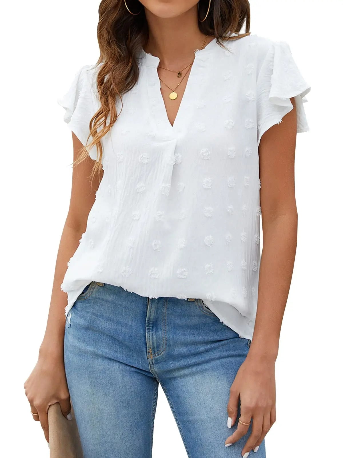 Elevate Your Wardrobe with Our Women's Elegant V-Neck Blouses Featuring Ruffle Sleeves - Perfect for Summer Casual Wear!