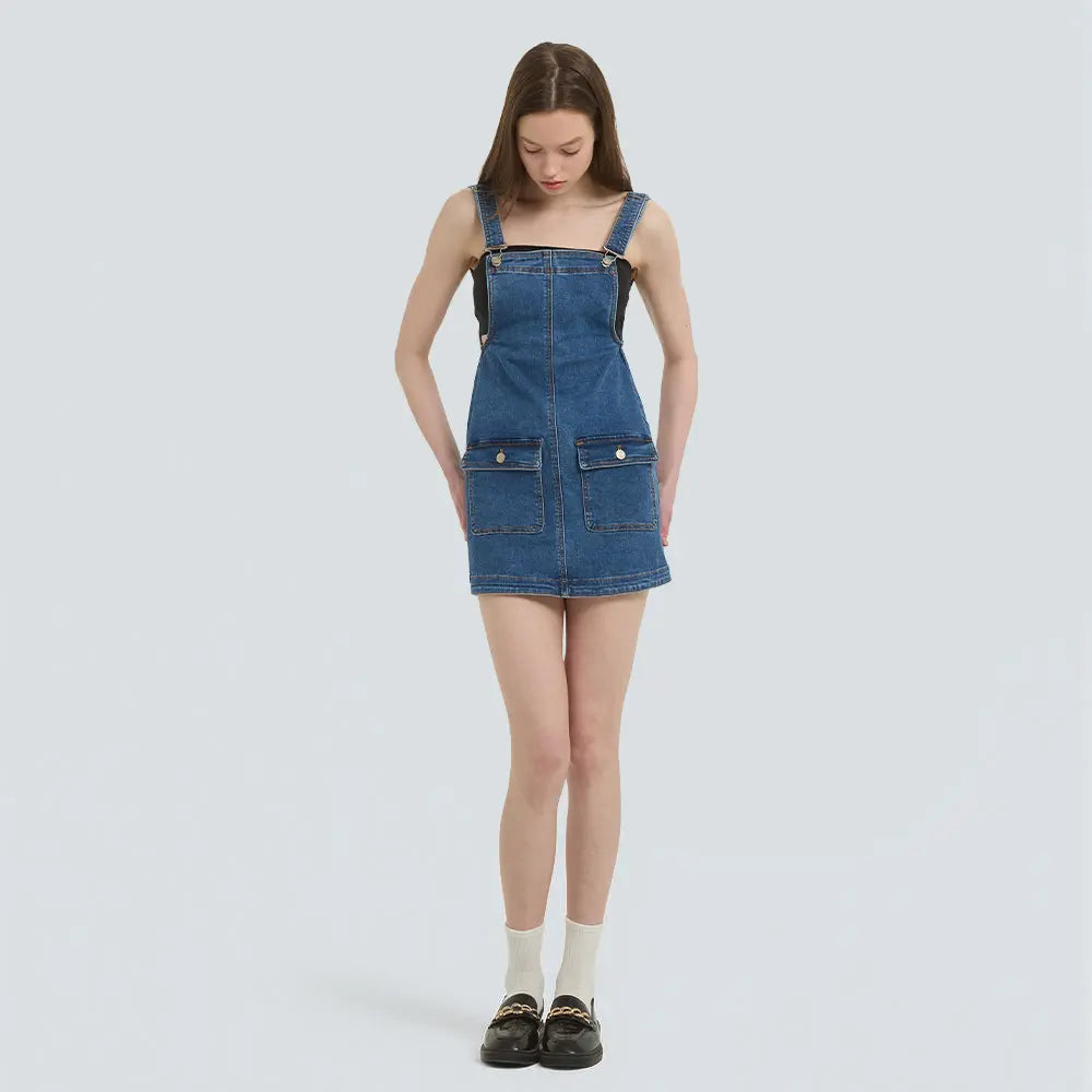 Fireswan Women'S Minimalist Greenish Denim Sleeveless Mini Overalls Dress - Adjustable Straps, Pockets, Casual Comfy Jumpsuit, Lady'S Women'S Clothes #Tiktokshopspringglowup