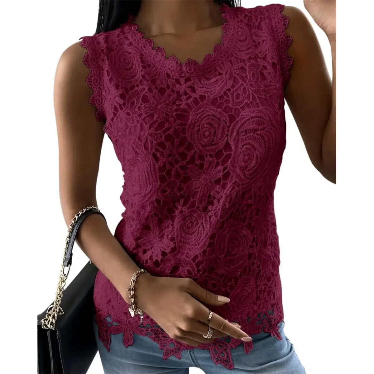 Elevate Your Summer Wardrobe with the Tankaneo Women's Floral Lace Tank Top - Sleeveless, Slim Fit & Backless Design