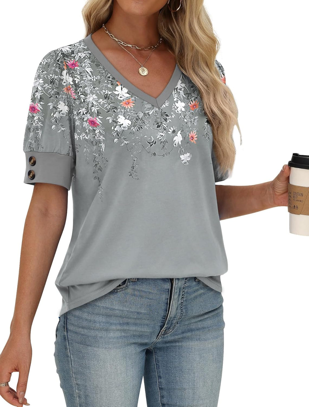 Women's Short Sleeve V-Neck Blouses - Plus Size Dressy Casual Spring and Summer Tops