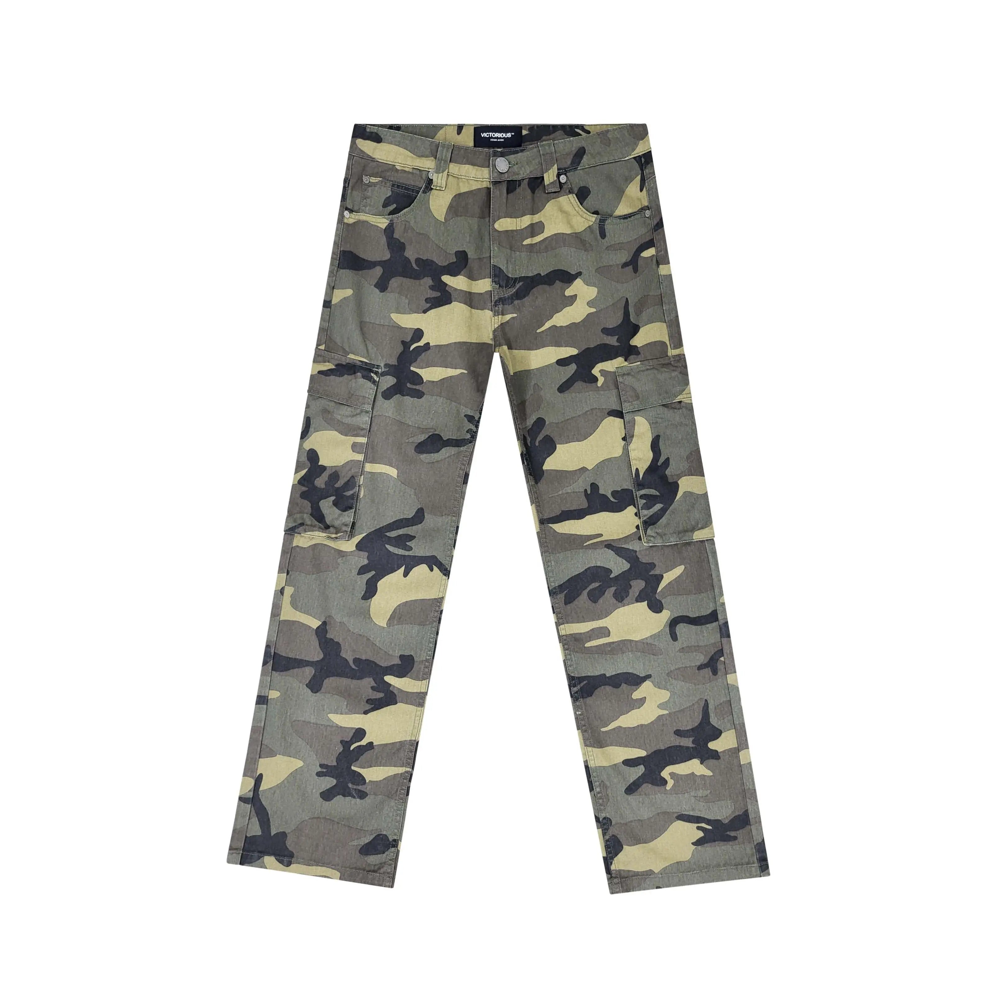 VICTORIOUS Baggy Fit Cargo Camo Pants Cotton Menswear Pocket Man Trouser Camouflage