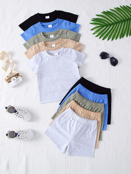 Boys' Casual Summer Short Sleeve Top & Shorts Set - 10-Piece Pack of Comfort and Style