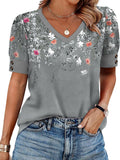 Women's Short Sleeve V-Neck Blouses - Plus Size Dressy Casual Spring and Summer Tops