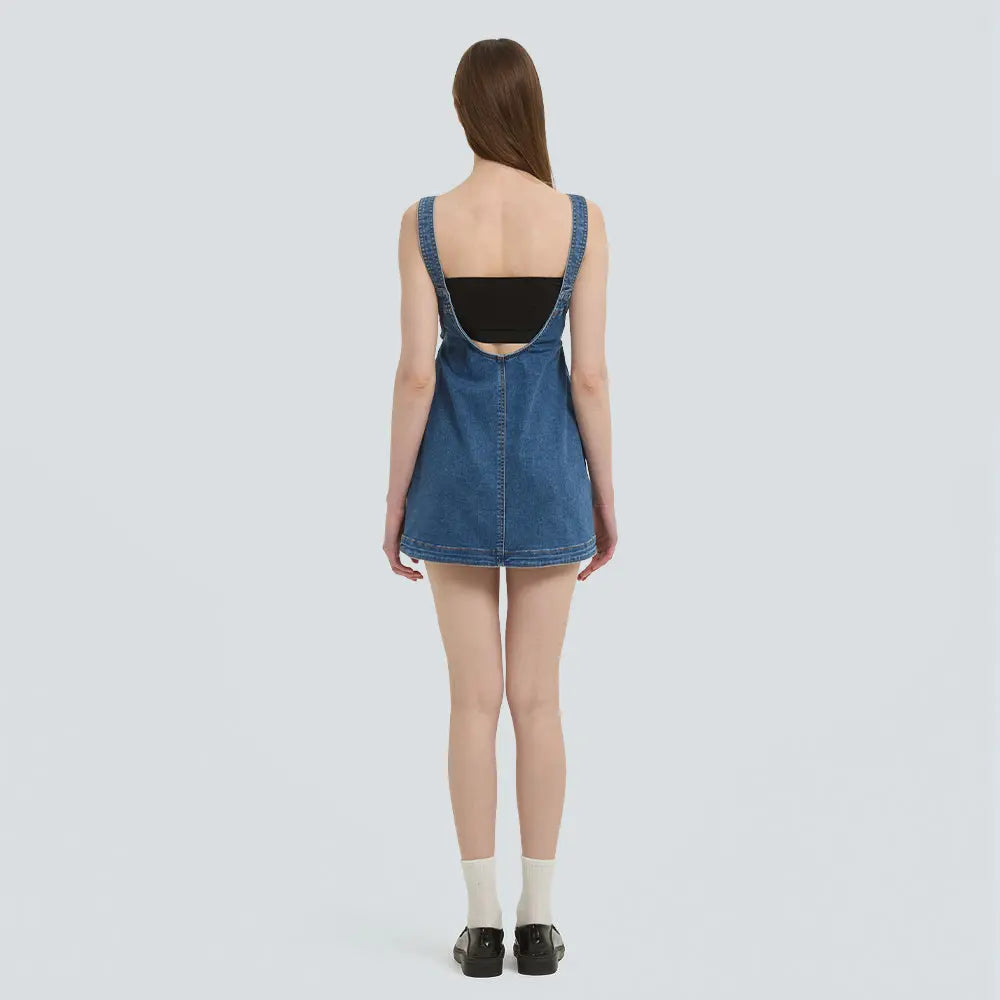 Fireswan Women'S Minimalist Greenish Denim Sleeveless Mini Overalls Dress - Adjustable Straps, Pockets, Casual Comfy Jumpsuit, Lady'S Women'S Clothes #Tiktokshopspringglowup