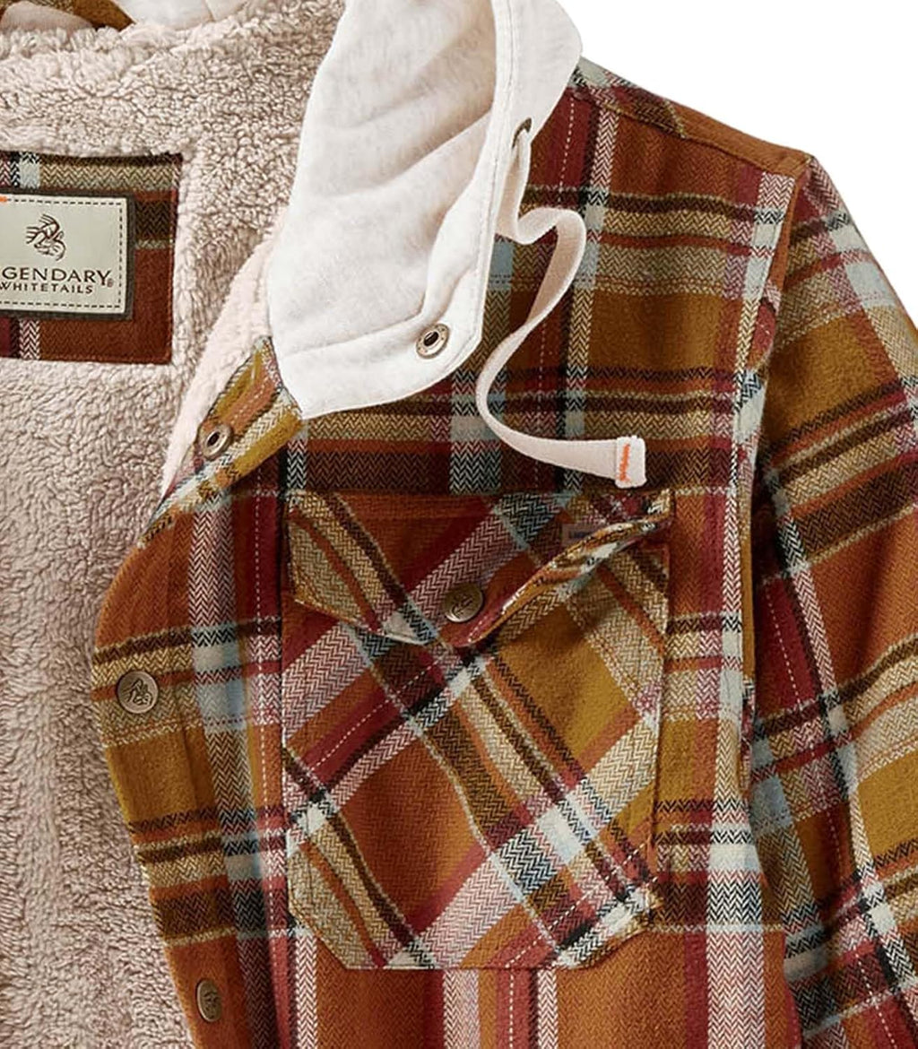 Stay Warm and Stylish: Men's Insulated Hooded Shirt Jacket with Cozy Plaid Flannel and Soft Berber Lining