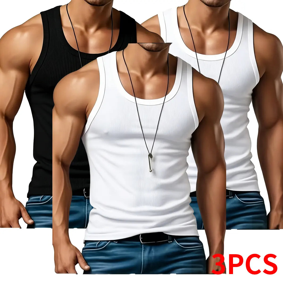 Elevate Your Summer Wardrobe with 3PCS Men's Lightweight Ribbed Knit Tank Tops - Perfect for Gym, Casual Wear, and Outdoor Fitness!