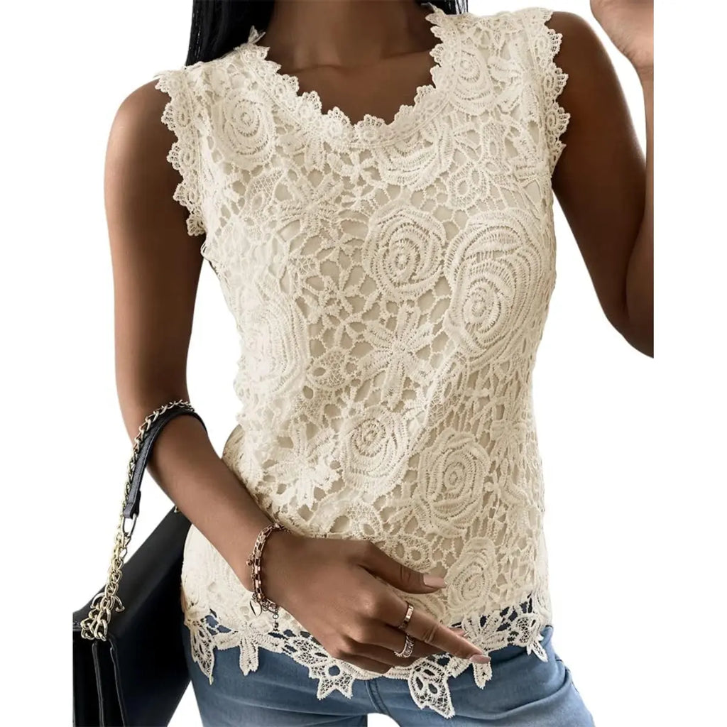 Elevate Your Summer Wardrobe with the Tankaneo Women's Floral Lace Tank Top - Sleeveless, Slim Fit & Backless Design