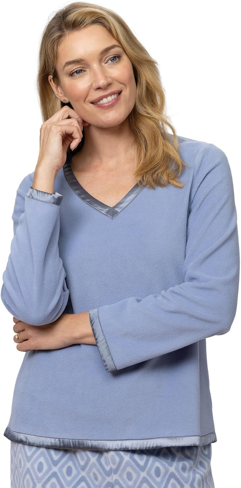 Cozy Up in Style with Our Women's Periwinkle Geo Print Snuggle Fleece Pajamas