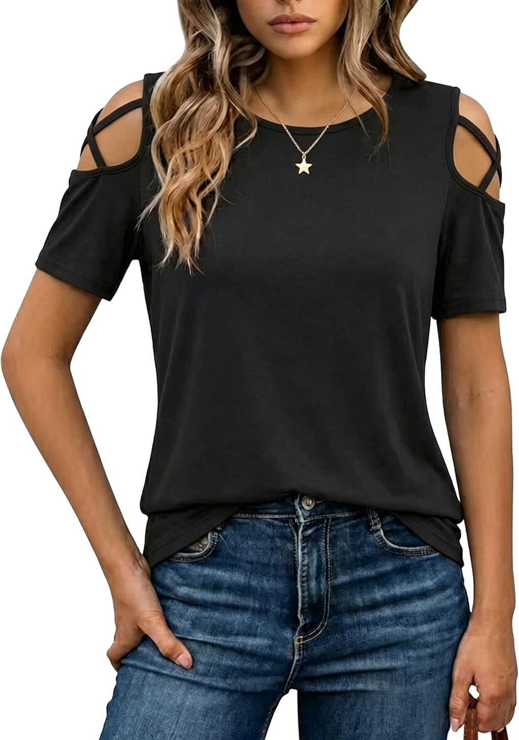 Women's Short Sleeve Cold Shoulder Tops - Spring/Summer Loose Fit Tunic 2026