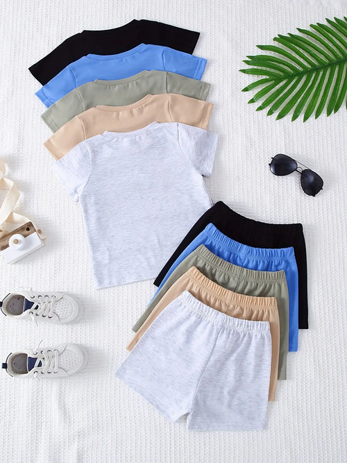 Boys' Casual Summer Short Sleeve Top & Shorts Set - 10-Piece Pack of Comfort and Style