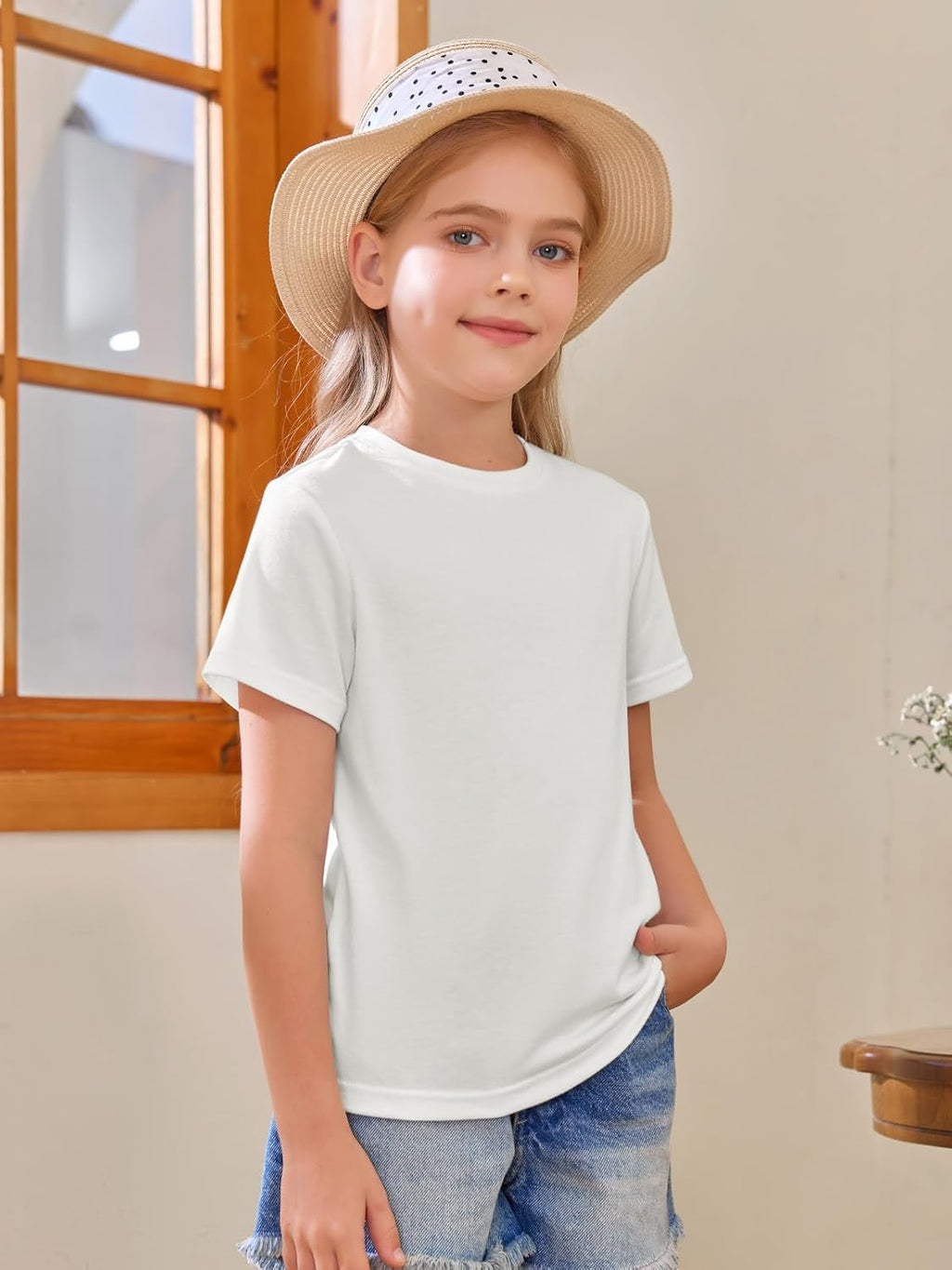 Girls' Short Sleeve Crewneck T-Shirts for Summer, Ages 5-14