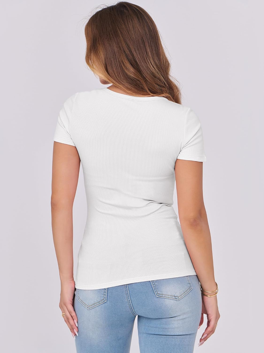 Women's Short Sleeve Scoop Neck Ribbed Knit Slim-Fit Basic Tee - Casual Summer Apparel for 2026 Spring Collection