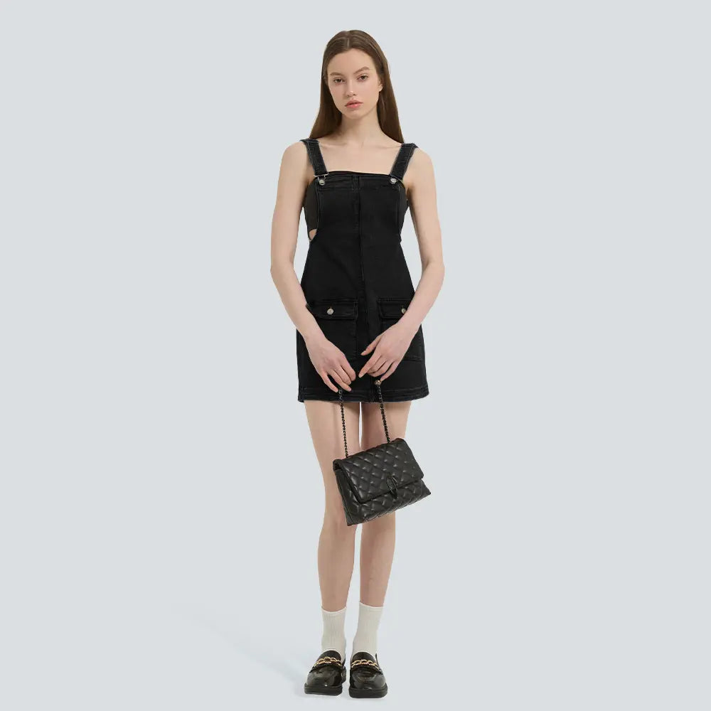 Fireswan Women'S Minimalist Greenish Denim Sleeveless Mini Overalls Dress - Adjustable Straps, Pockets, Casual Comfy Jumpsuit, Lady'S Women'S Clothes #Tiktokshopspringglowup