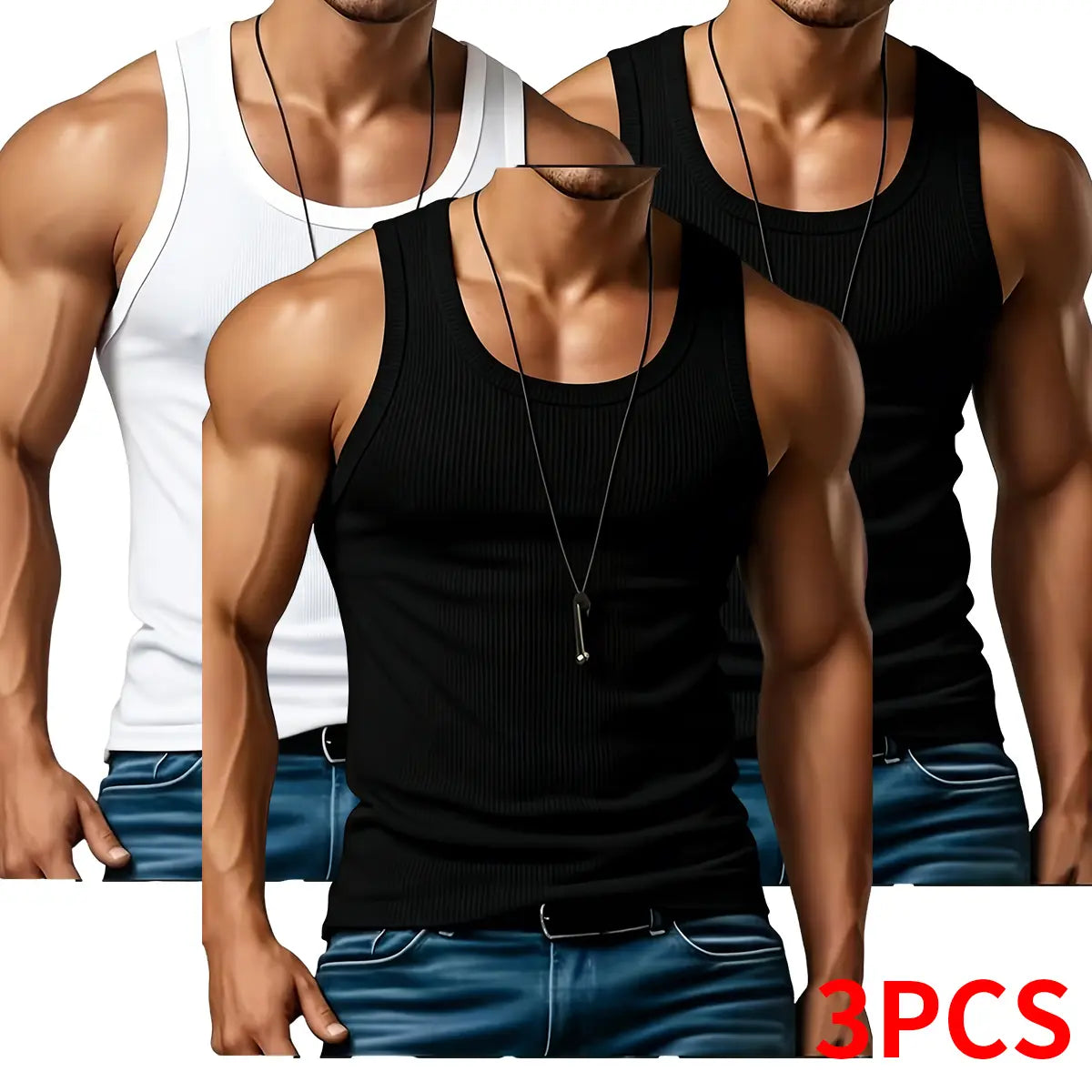 Elevate Your Summer Wardrobe with 3PCS Men's Lightweight Ribbed Knit Tank Tops - Perfect for Gym, Casual Wear, and Outdoor Fitness!