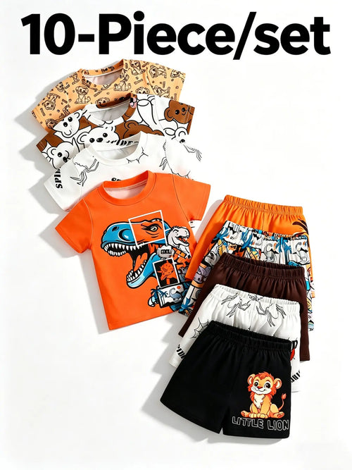 Adventurous Boys Spider Animal Print Short Sleeve Shorts Set - Perfect for Outdoor Fun and Daily Wear, Ideal Gift for Ages 3 Months to 3 Years
